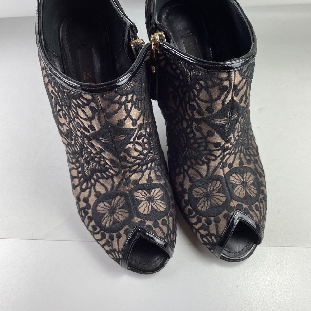 Louis Vuitton ankle satin monogram booties shoes in box 36.5 in box
